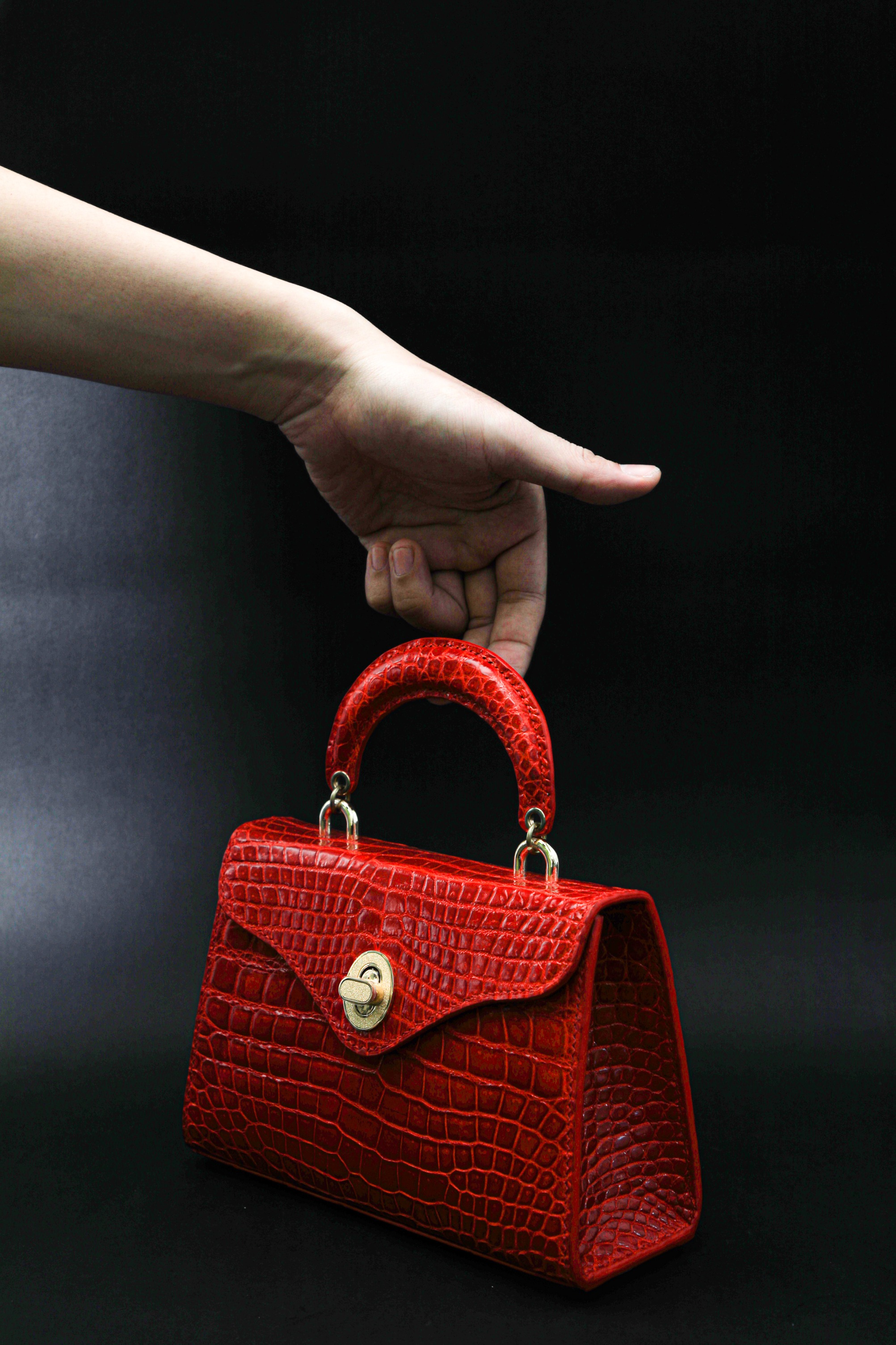 Red Handmade Genuine Crocodile Handbag with sling Luxury Bags