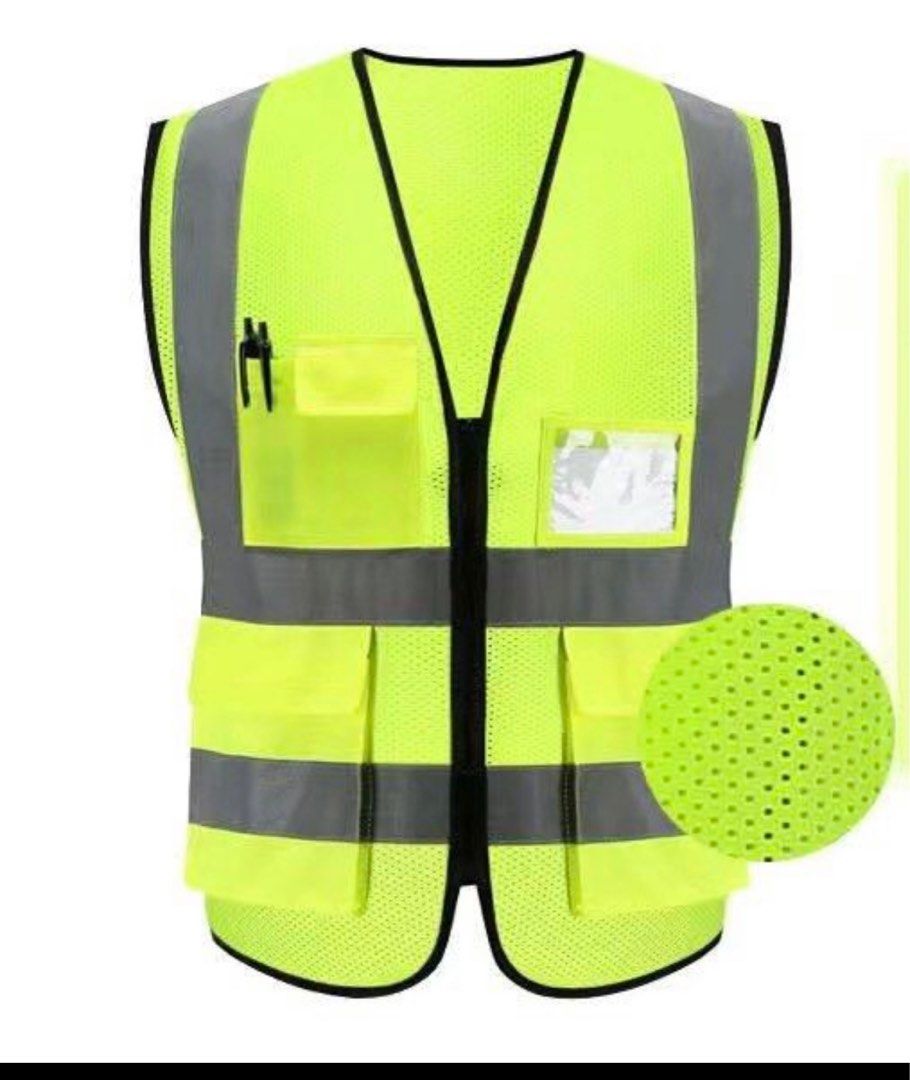 Reflective Vest with Pockets and Zipper Mesh Fluorescent Safety