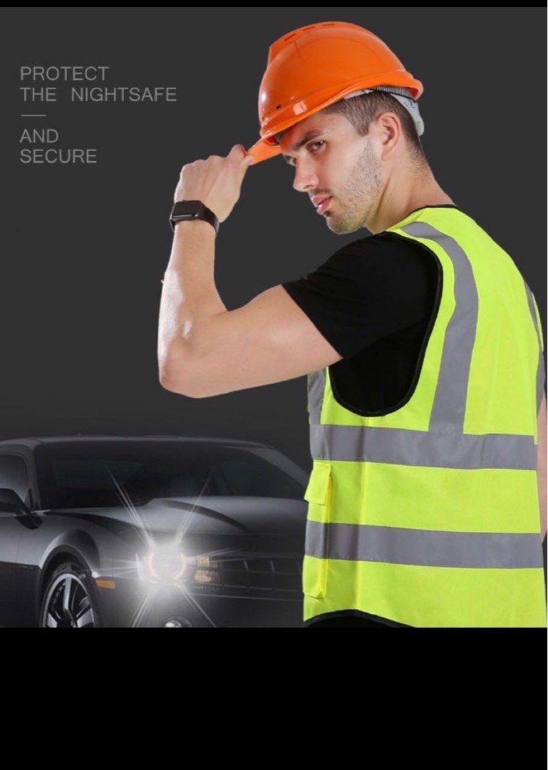 Reflective Vest with Pockets and Zipper Mesh Fluorescent Safety Construction Warehouse Outdoor