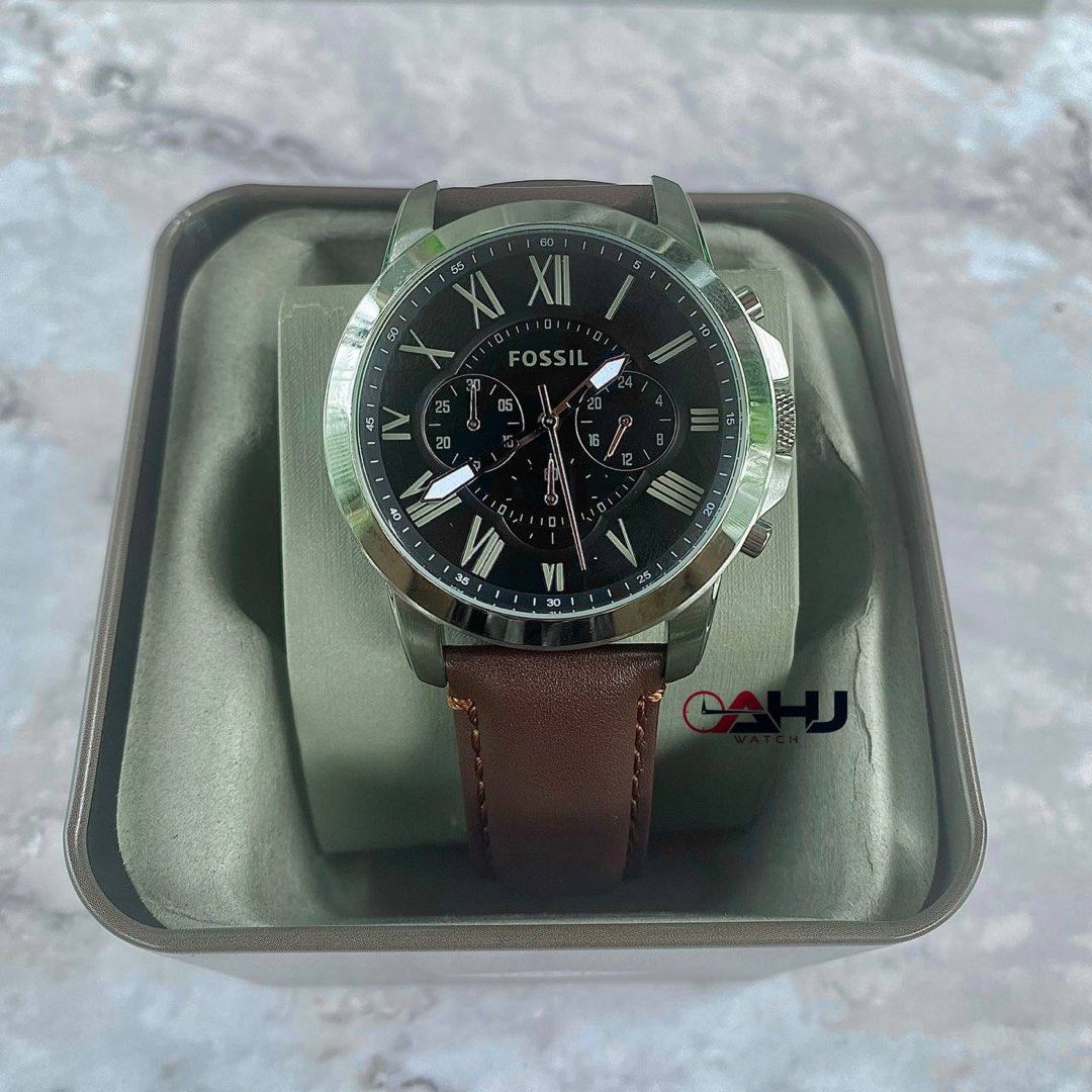 RESTOCK ORIGINAL FOSSIL GRANT CHRONOGRAPH BLACK DIAL DARK BROWN