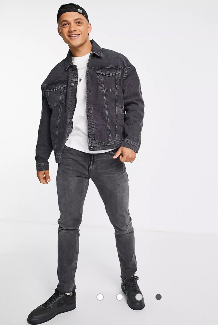 Black denim jacket store mens river island