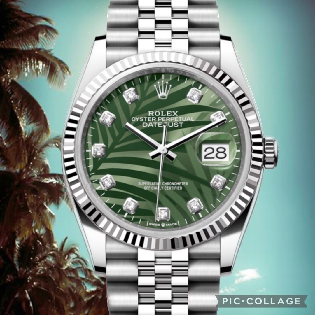 Rolex 09/23 #36mm palm leaf 🍃 dial white gold fluted bezel