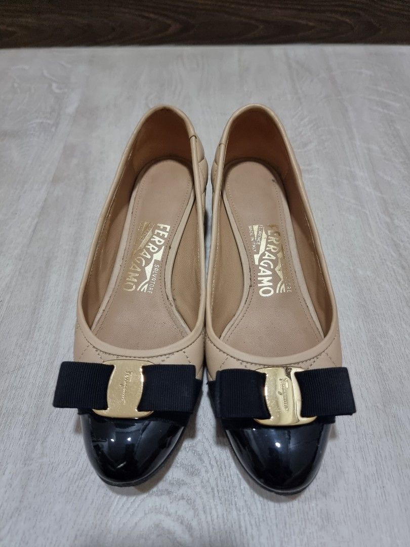 Salvatore Ferragamo Beige Quilted Pump Shoes