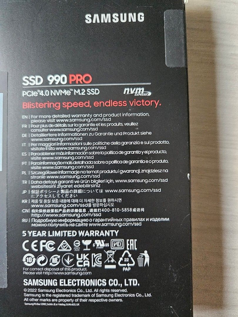 Samsung 三星990 PRO PCIe 4.0 NVMe SSD 2TB (MZ-V9P2T0B/AM), 電腦