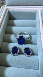 Sapphire Halo Ring and earrings set