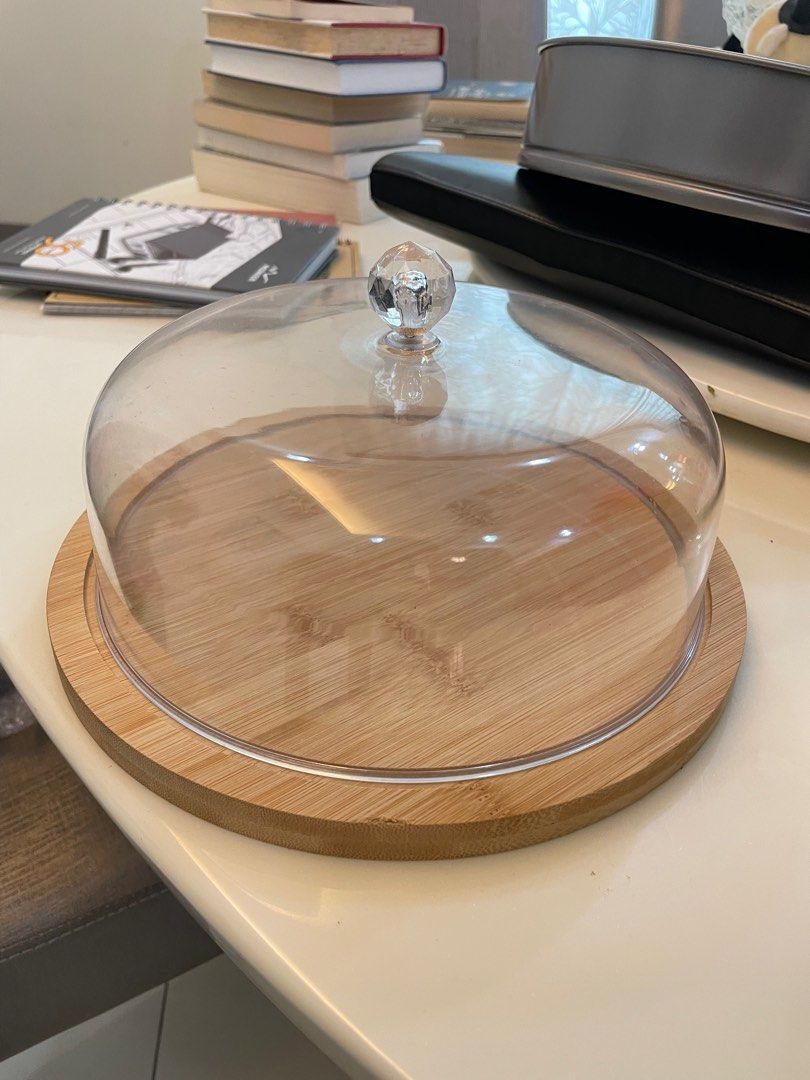 serving tray with cover bread bamboo, Furniture & Home Living