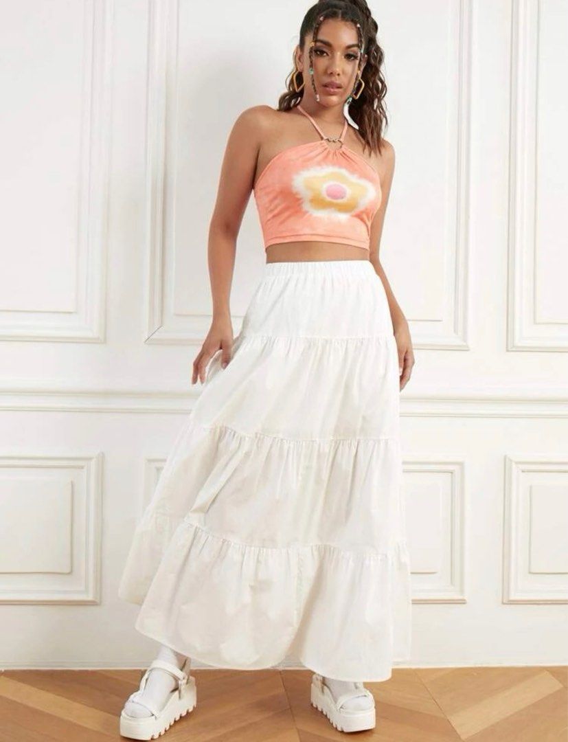 Elastic waist sales ruffle skirt
