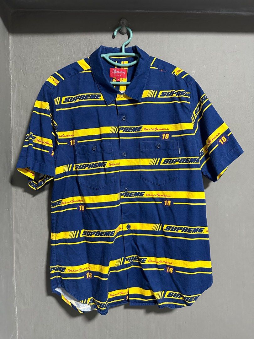Supreme striped racing work on sale shirt