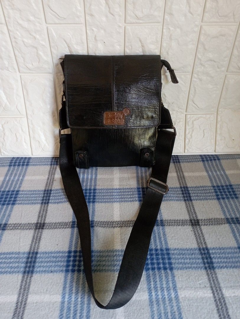 Tas sling pria kulit asli ala mont blanc, Fesyen Pria, Tas & Dompet