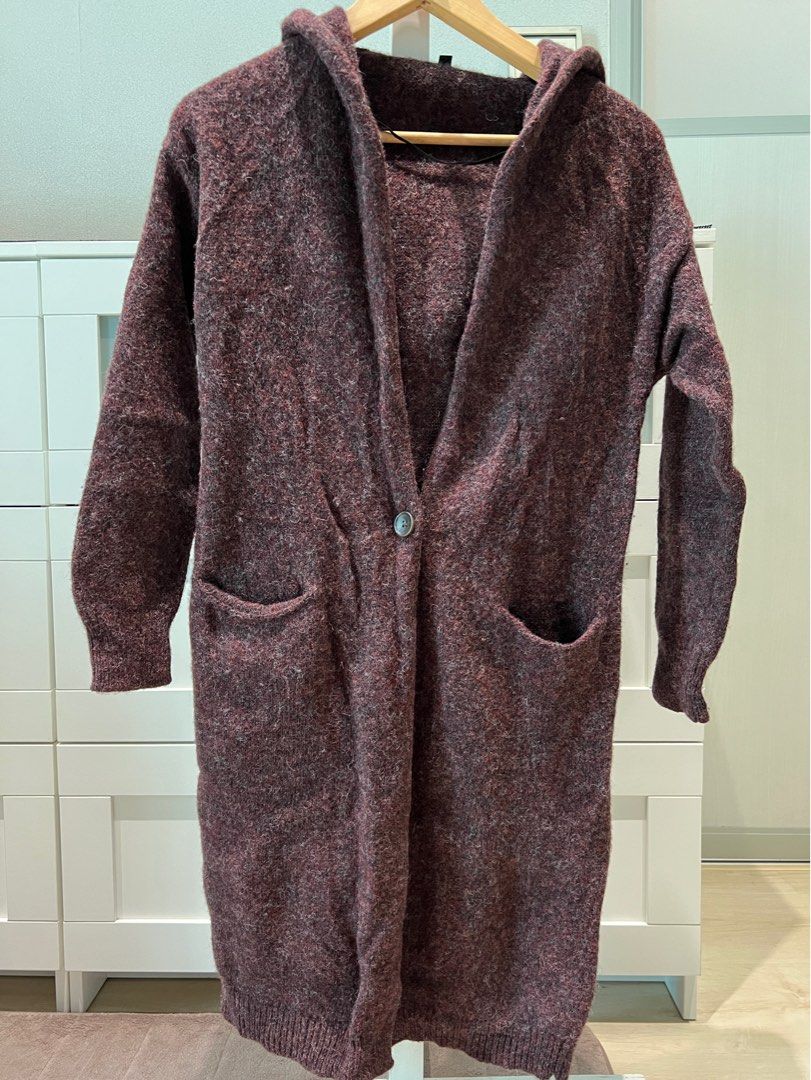 UNIQLO Melange Wool Hooded Knitted Long Sleeve Coat