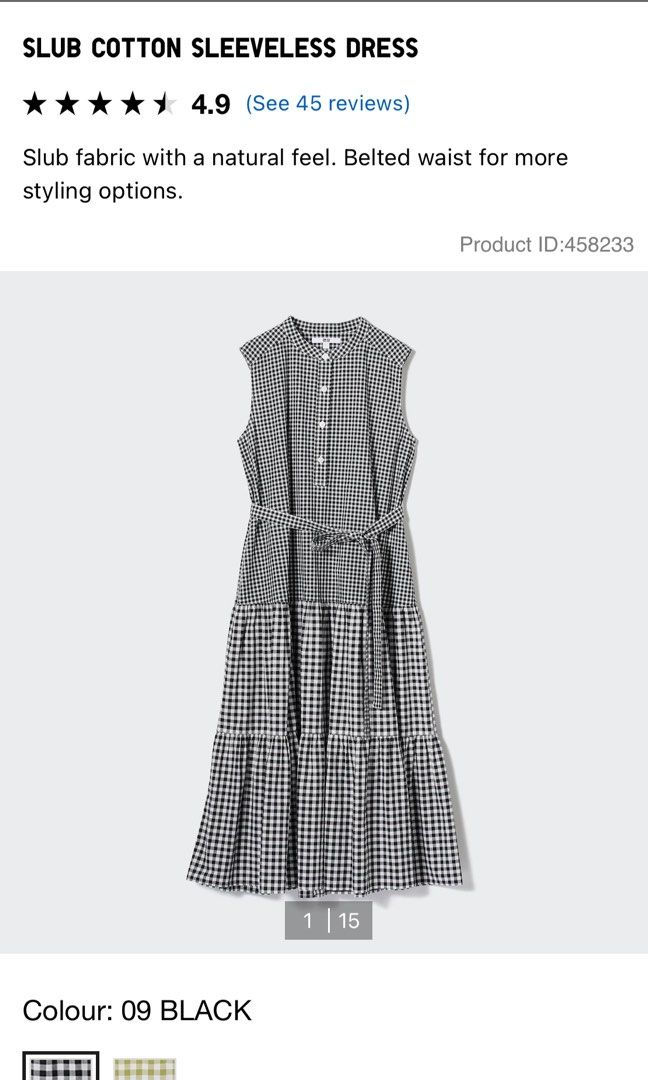 Uniqlo slub cotton gingham dress