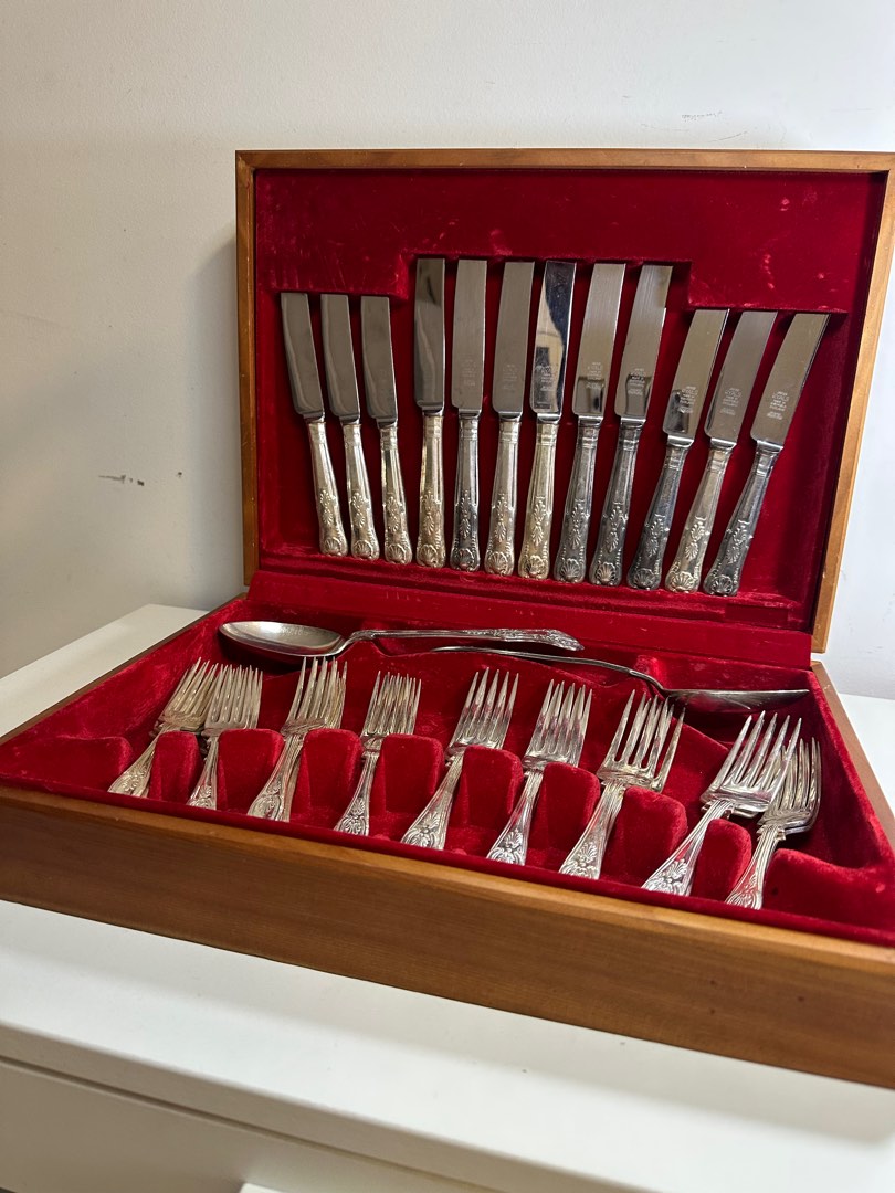 Vintage Canteen of Cutlery, Gold and Silver Plated. Spoons, Knives and