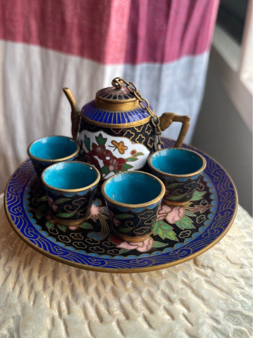 Vintage enamel miniature tea pot set