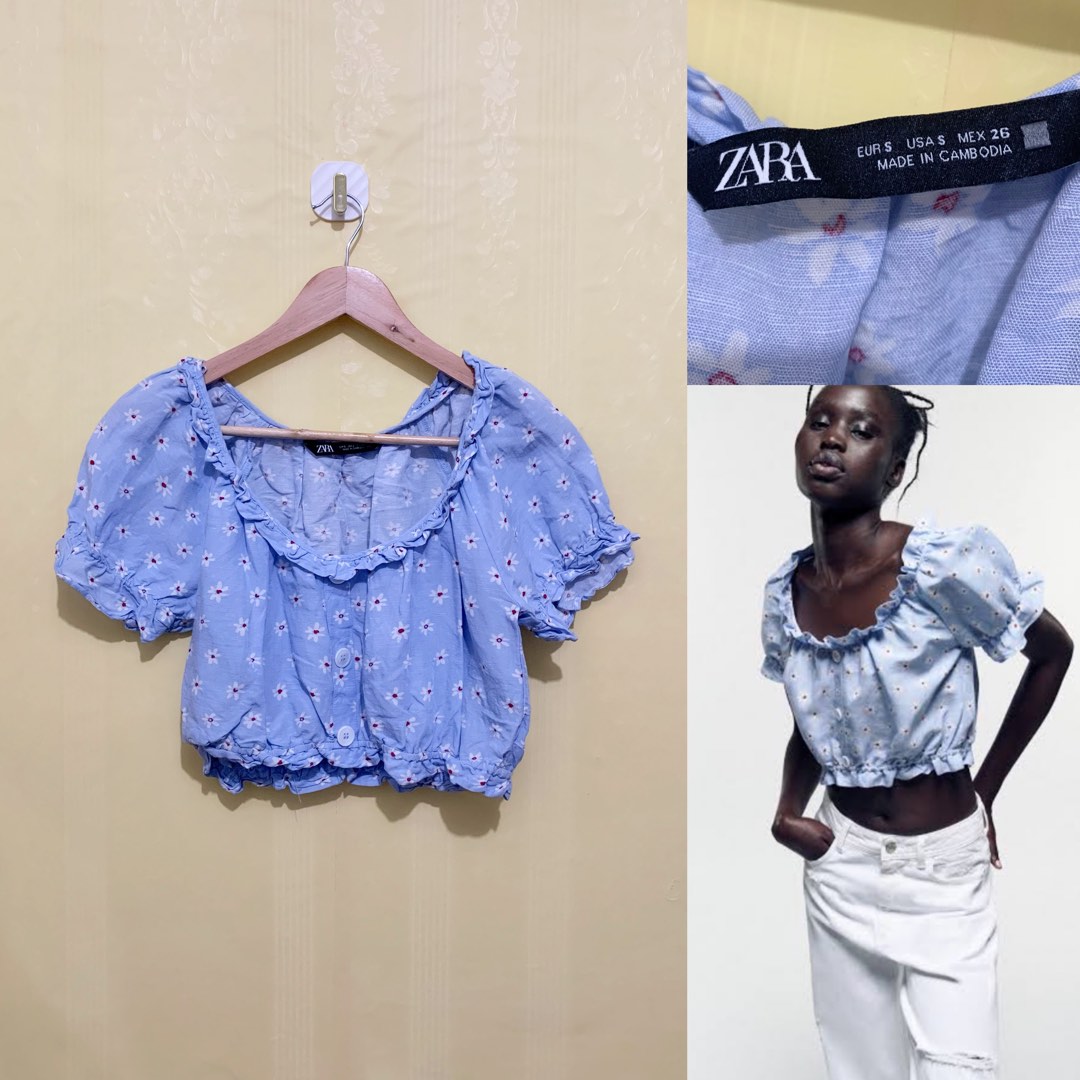 Zara linen blend top, Women's Fashion, Tops, Blouses on Carousell