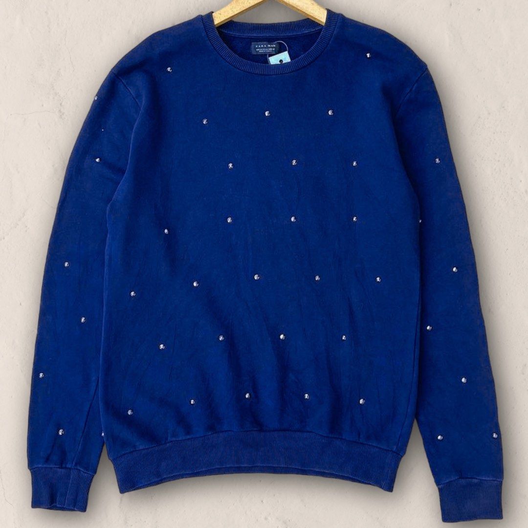ZARA MAN METALIC STUDS SWEATSHIRT Navy Studded CN Sweater