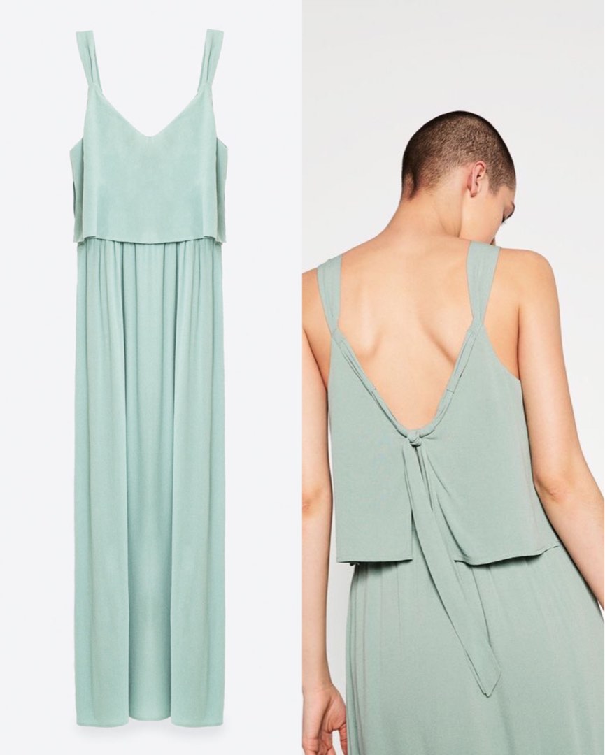 ZARA sage maxi dress, Women's Fashion, Dresses & Sets, Dresses on Carousell