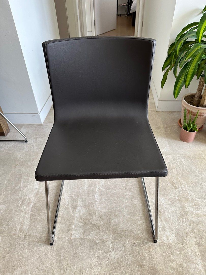 2x IKEA Bernhard leather dining chair dark grey, Furniture & Home Living, Furniture, Chairs on ...
