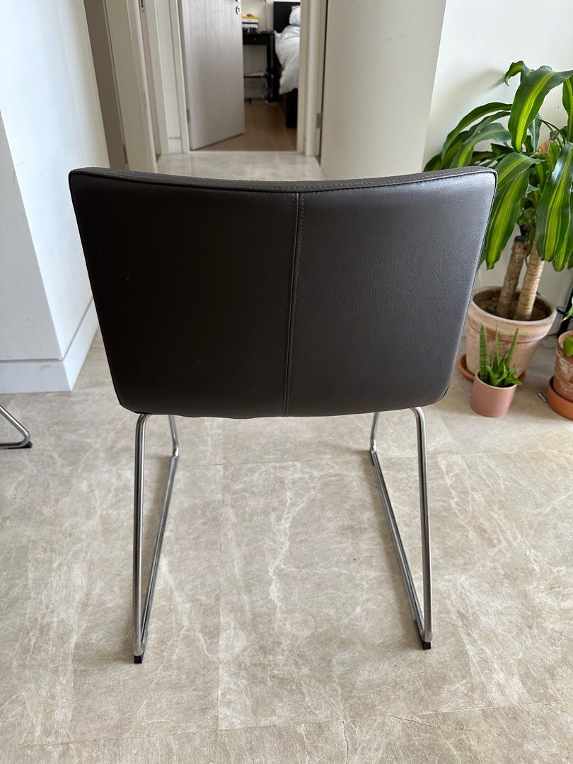 2x IKEA Bernhard leather dining chair dark grey, Furniture & Home Living, Furniture, Chairs on ...