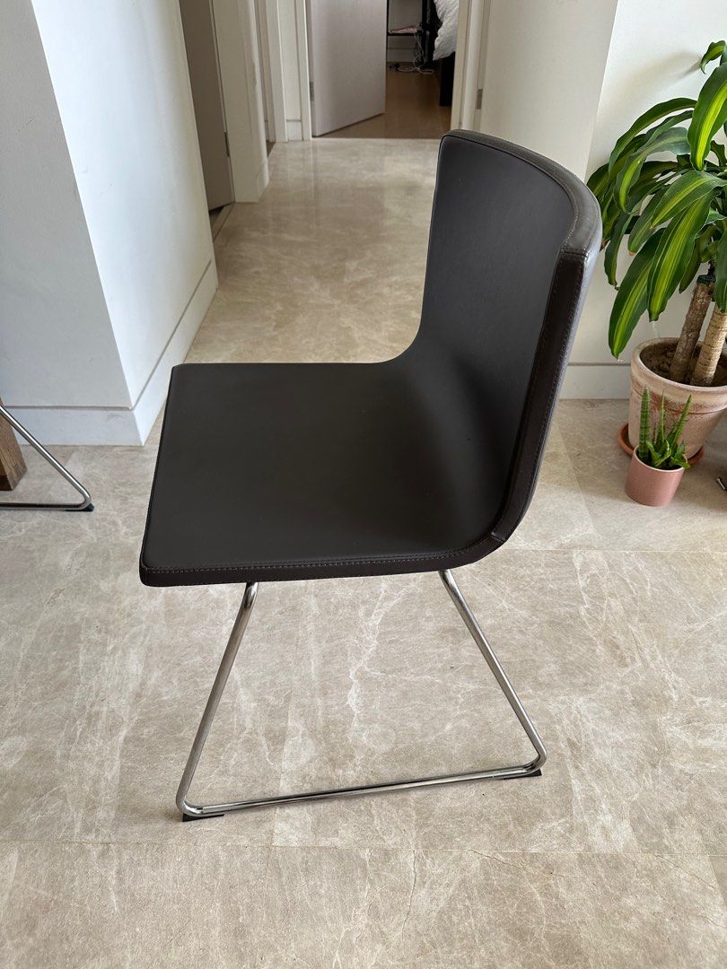 2x IKEA Bernhard leather dining chair dark grey, Furniture & Home Living, Furniture, Chairs on ...