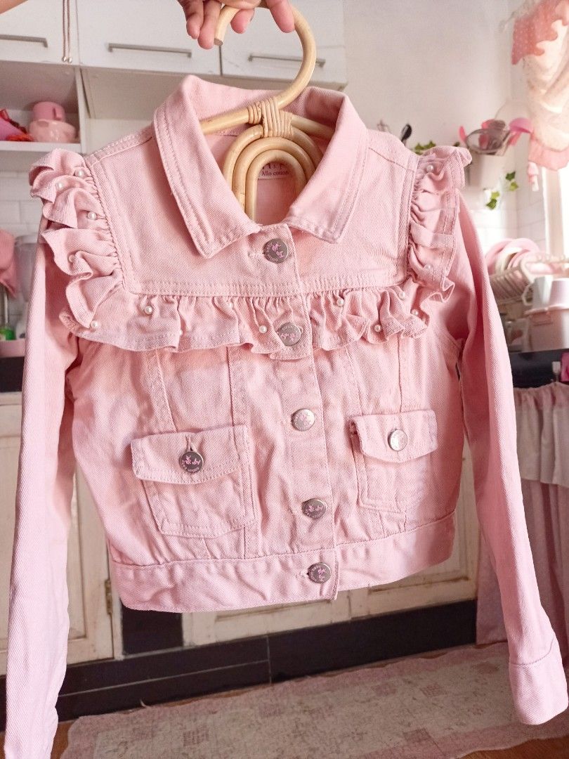 Jaket discount denim pink