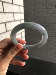 天然緬甸A貨藍紫色冰潤飄花翡翠圓鐲 54圈口 小細紋