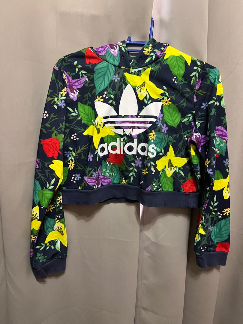 Adidas floral jacket with hood, Women's Fashion, Coats, Jackets and ...