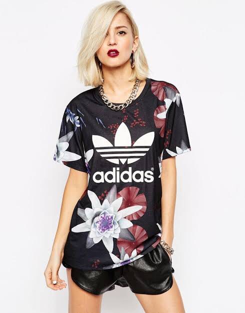 Adidas lotus print shirt medium 20x26 as new, Women's Fashion, Tops ...