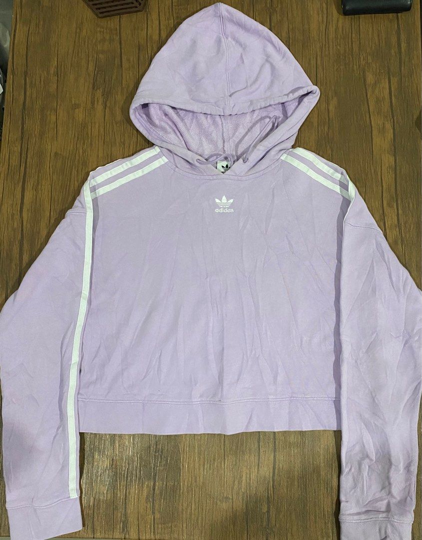 Adidas Originals Adicolor Cropped Hoodie in purple Fesyen Wanita