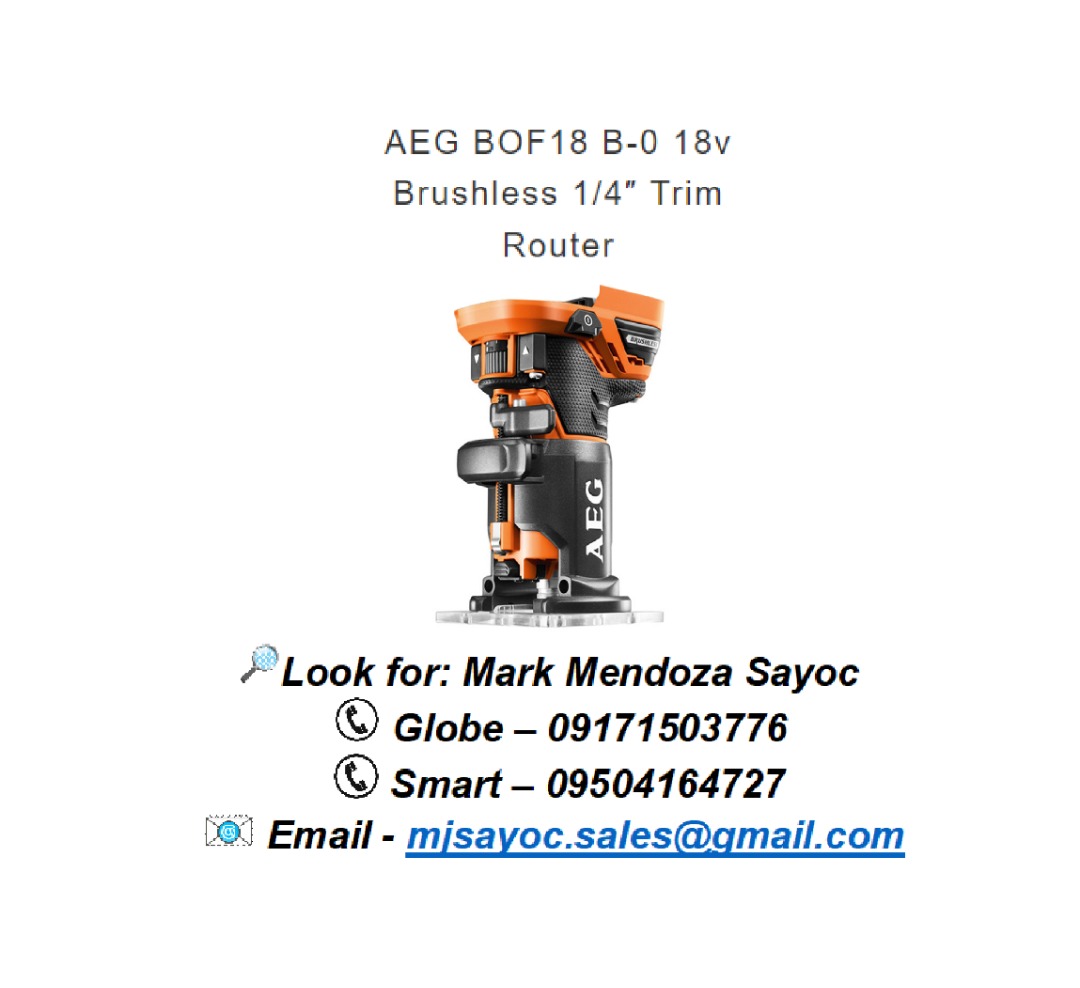 AEG BOF18 B-0 18v Brushless 1/4″ Trim Router, Commercial & Industrial ...