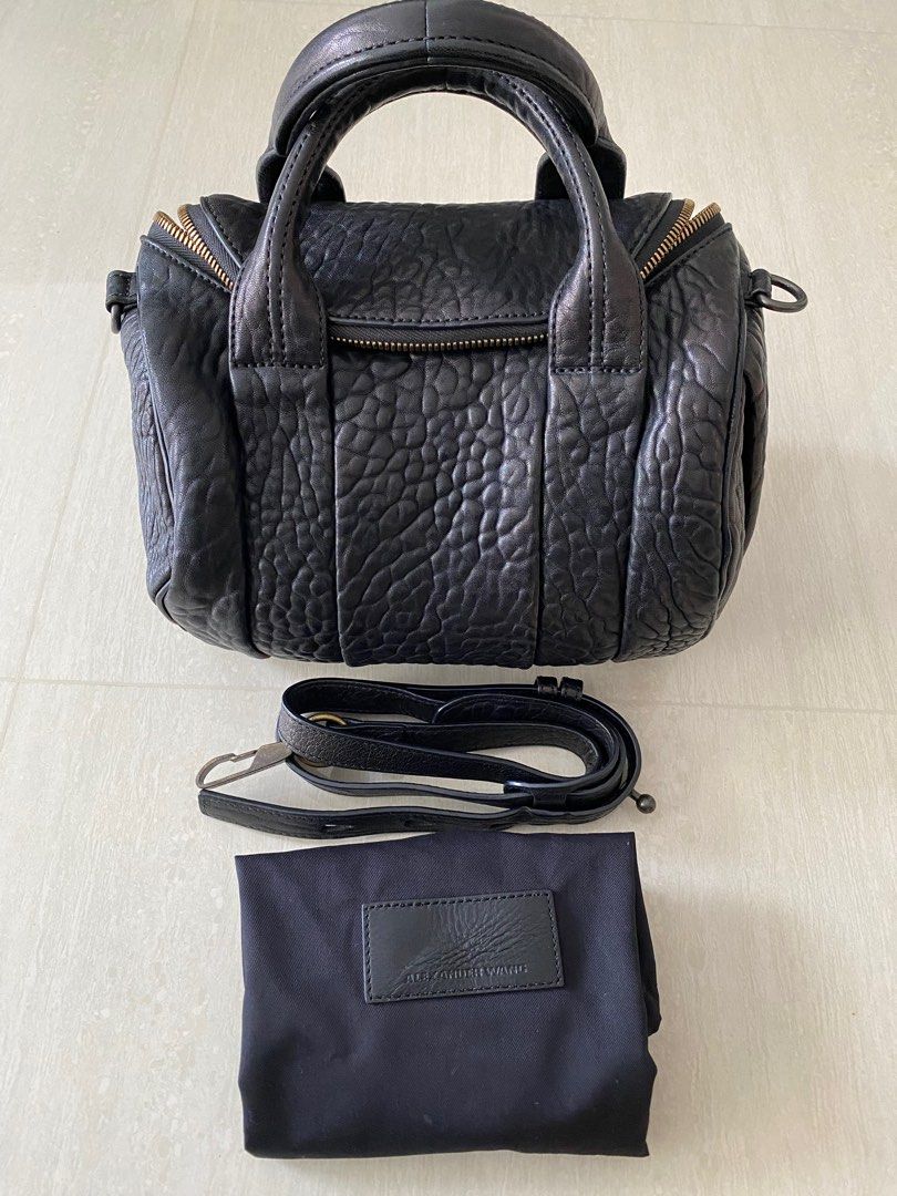 ALEXANDER WANG Rockie black pebbled leather handbag with antique brass hardware