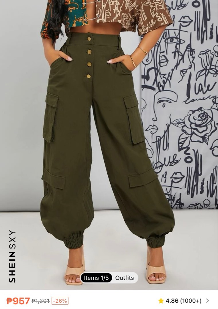 Army Green Cargo Jogger Pants, Women's Fashion, Bottoms, Other Bottoms