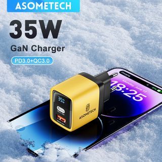 ASOMETECH 35W GaN Charger PD3.0 QC4.0 QC3.0 Type C Fast USB C Wall Charger with LCD Display for  Tablet Mobile Phone (FREE: Asometech 60w Type C Cable)