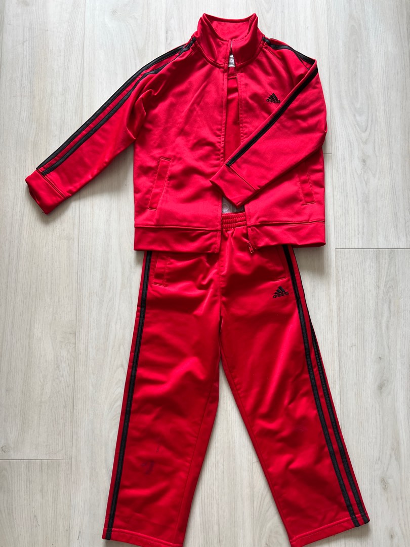 Red adidas tracksuit youth sale