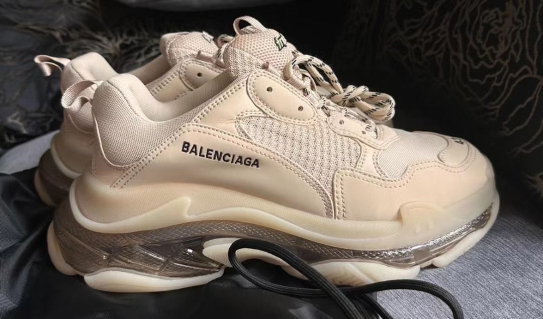 Balenciaga巴黎世家Triple S Clear Sole 復古休閒老爹鞋男款米白, 名牌