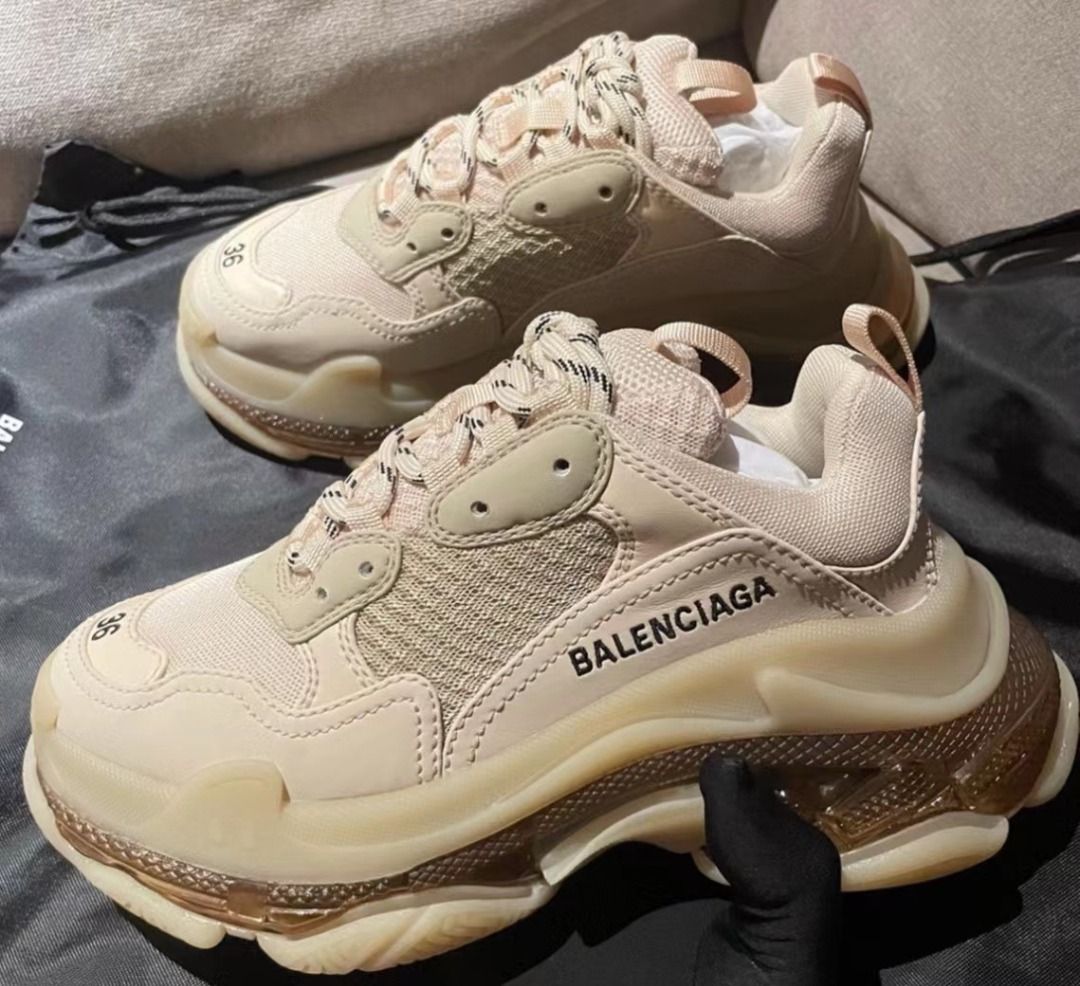 Balenciaga巴黎世家Triple S Clear Sole 復古休閒老爹鞋男款米白, 名牌