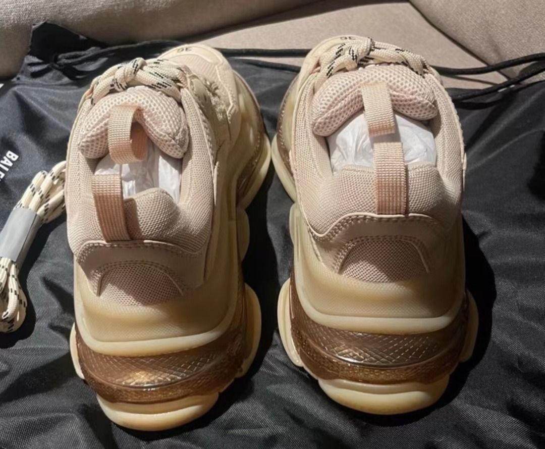 Balenciaga巴黎世家Triple S Clear Sole 復古休閒老爹鞋男款米白, 名牌