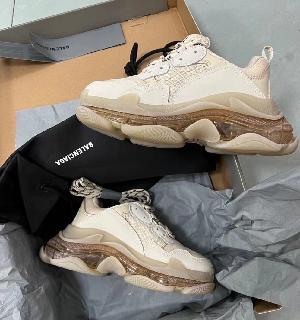 Balenciaga巴黎世家Triple S Clear Sole 復古休閒老爹鞋男款米白, 名牌