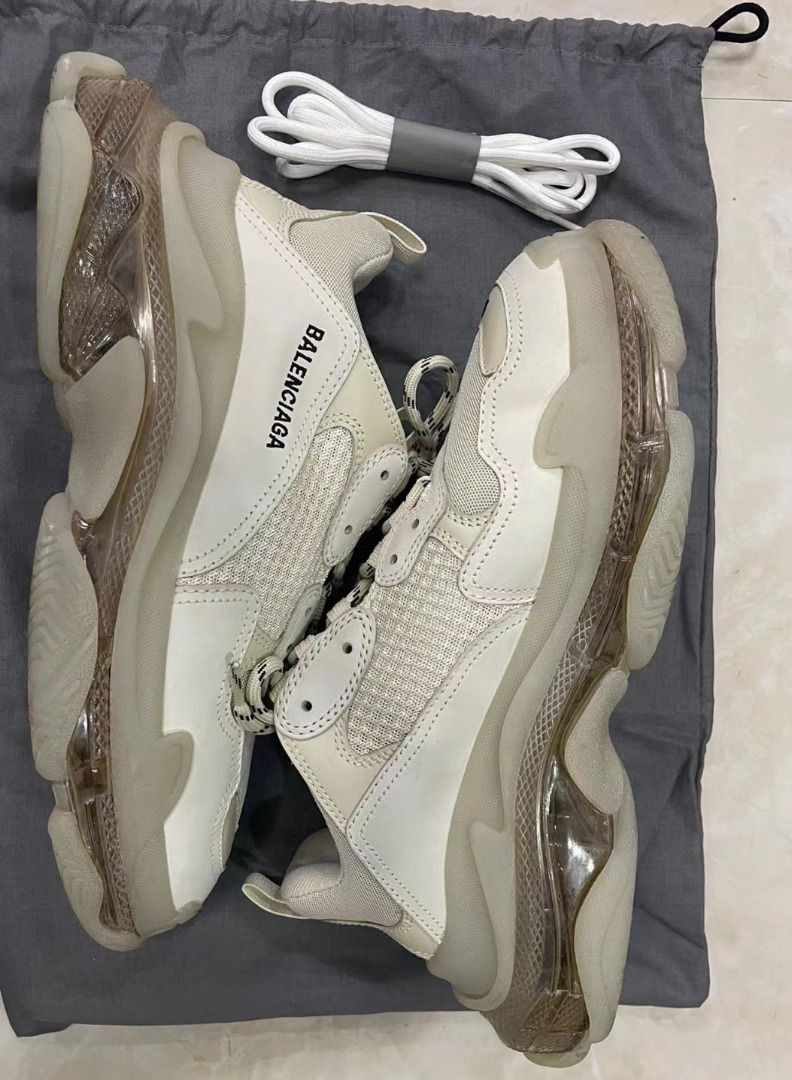 Balenciaga巴黎世家Triple S Clear Sole 復古休閒老爹鞋男款米白, 名牌