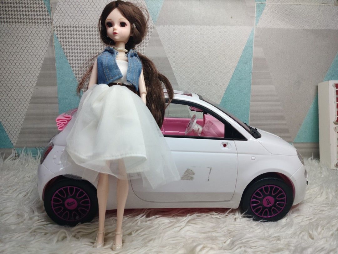 Barbie White Fiat 500 Convertible Play Vehicle Car Toy As-is