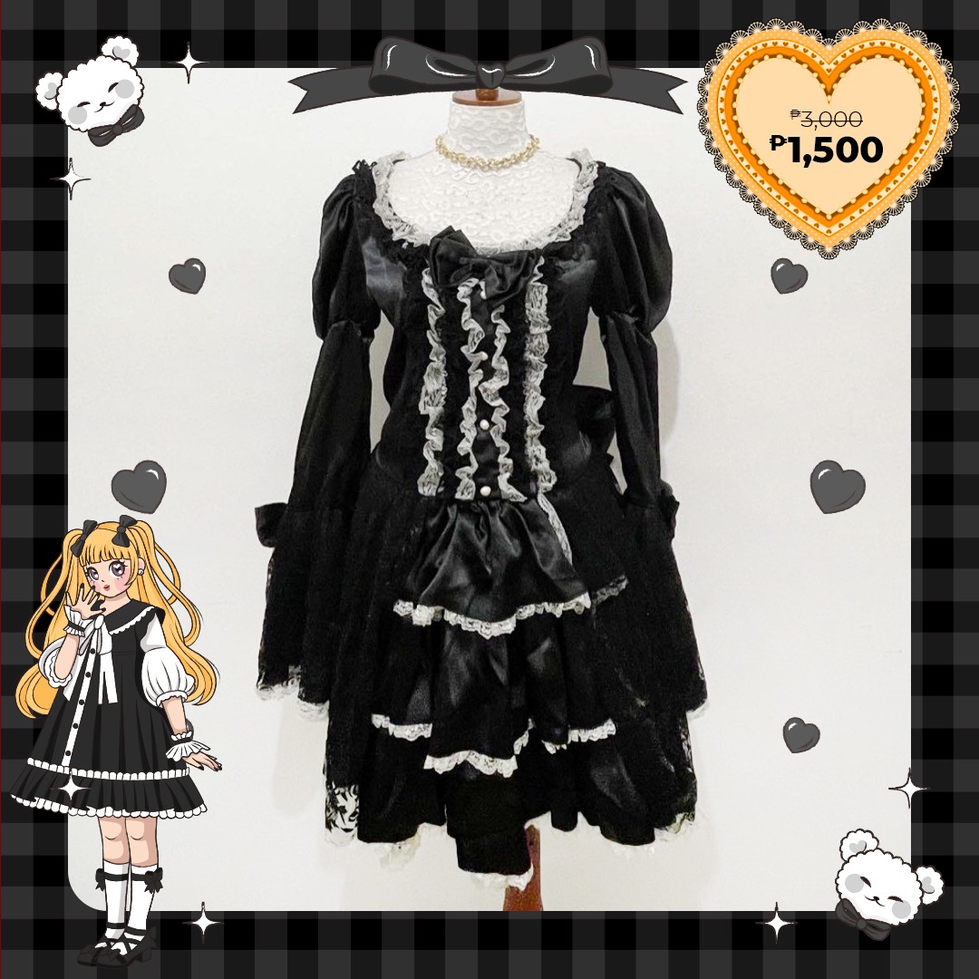 Black White Gothic Lolita Kawaii Cute Dress Otaku Anime Costume With ...