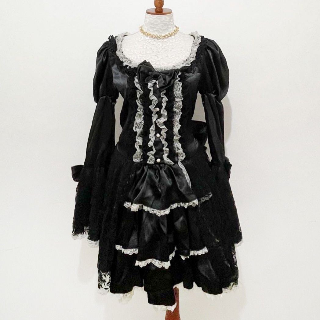 Black White Gothic Lolita Kawaii Cute Dress Otaku Anime Costume With ...