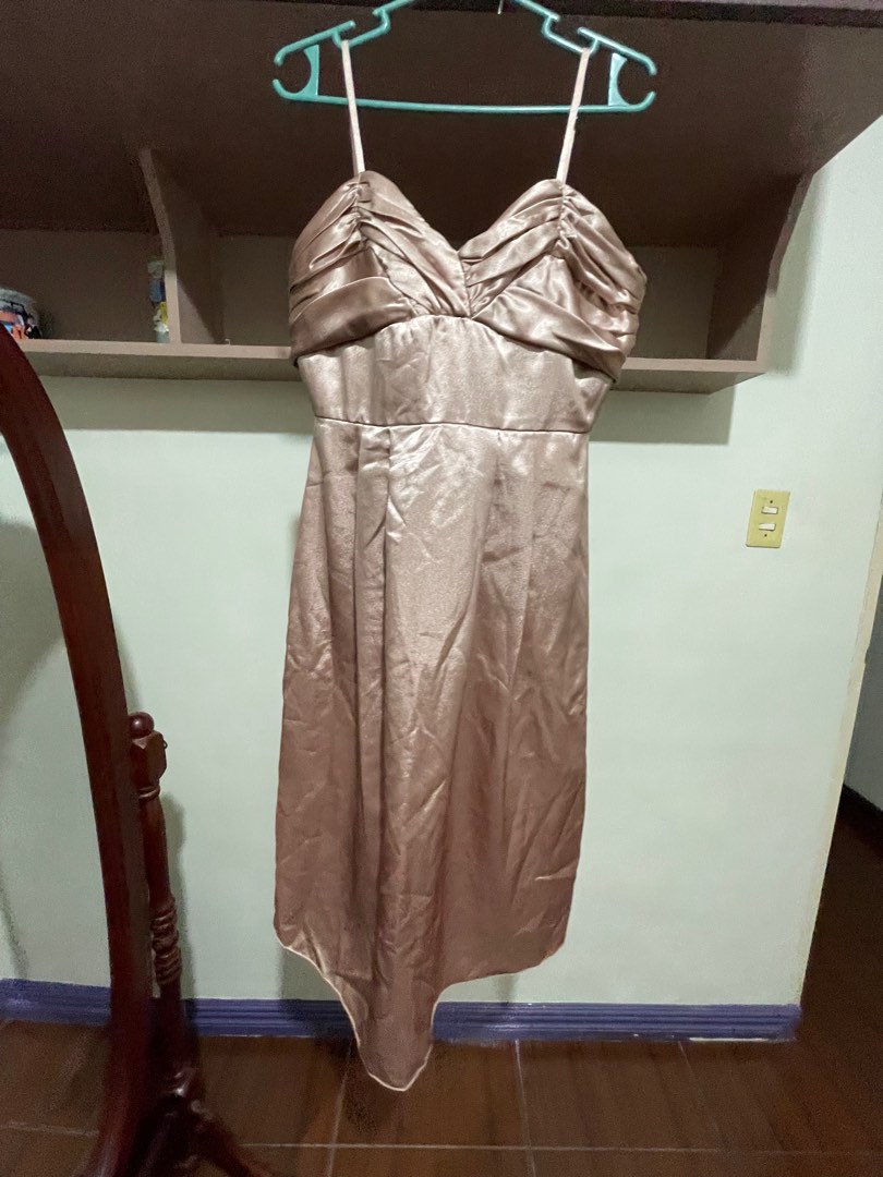 Bridesmaid /Wedding guest metallic champagne dress, Women's Fashion