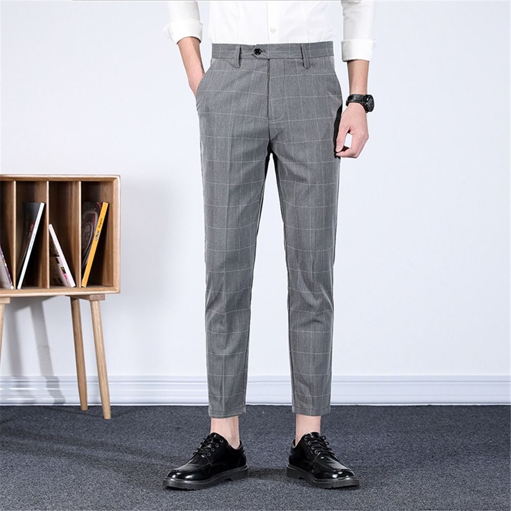 British style grey checkered men s casual pants business pants stovepipe iron free plaid drape work thin section
