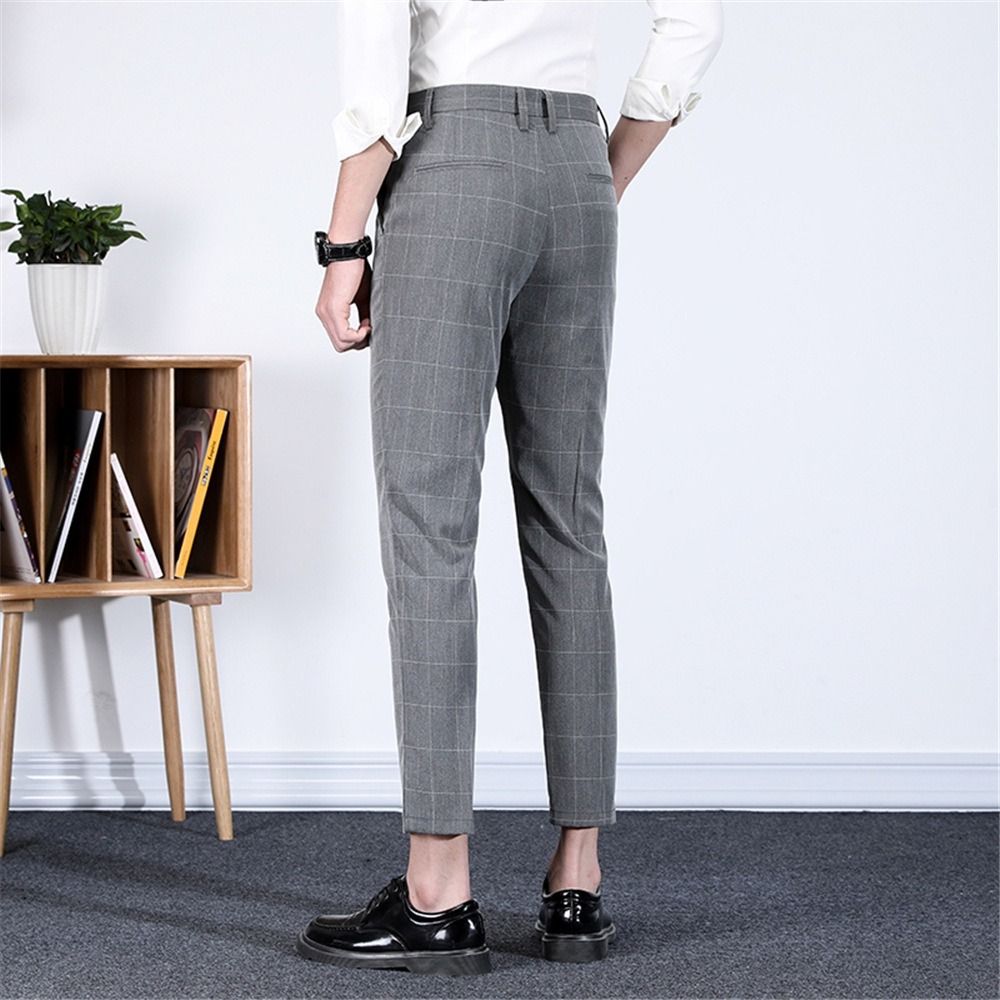 British style grey checkered men s casual pants business pants stovepipe iron free plaid drape work thin section