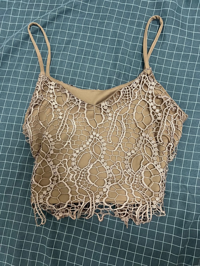 brown nude lacy top, Women's Fashion, Tops, Blouses on Carousell