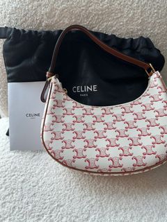 Celine Ava Bag Triomphe Coated Canvas Neutral, Red