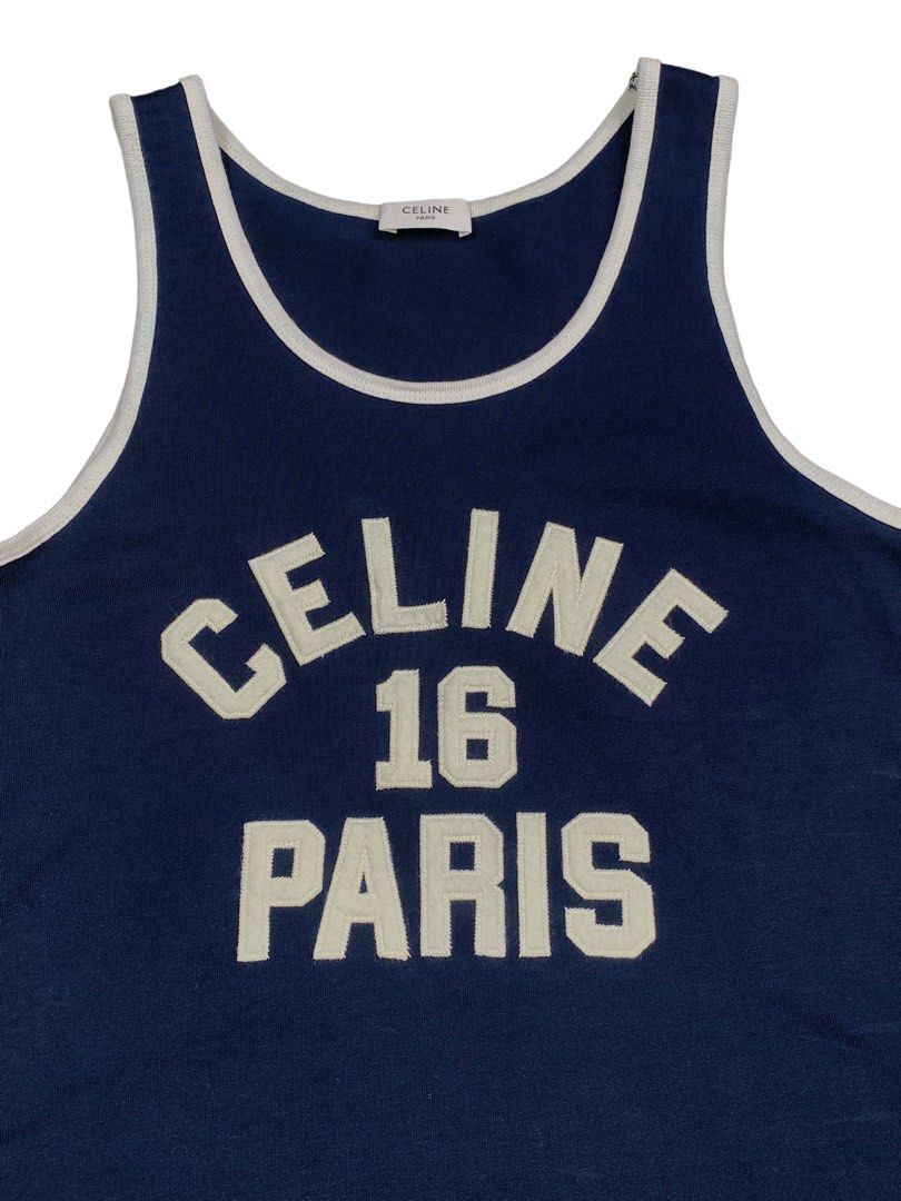 Celine Celine Paris Tank Top in Cotton Jersey, Blue, M