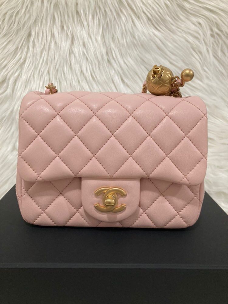 Chanel 23k Pearl Crush Mini Square Sakura Pink GHW, Luxury, Bags