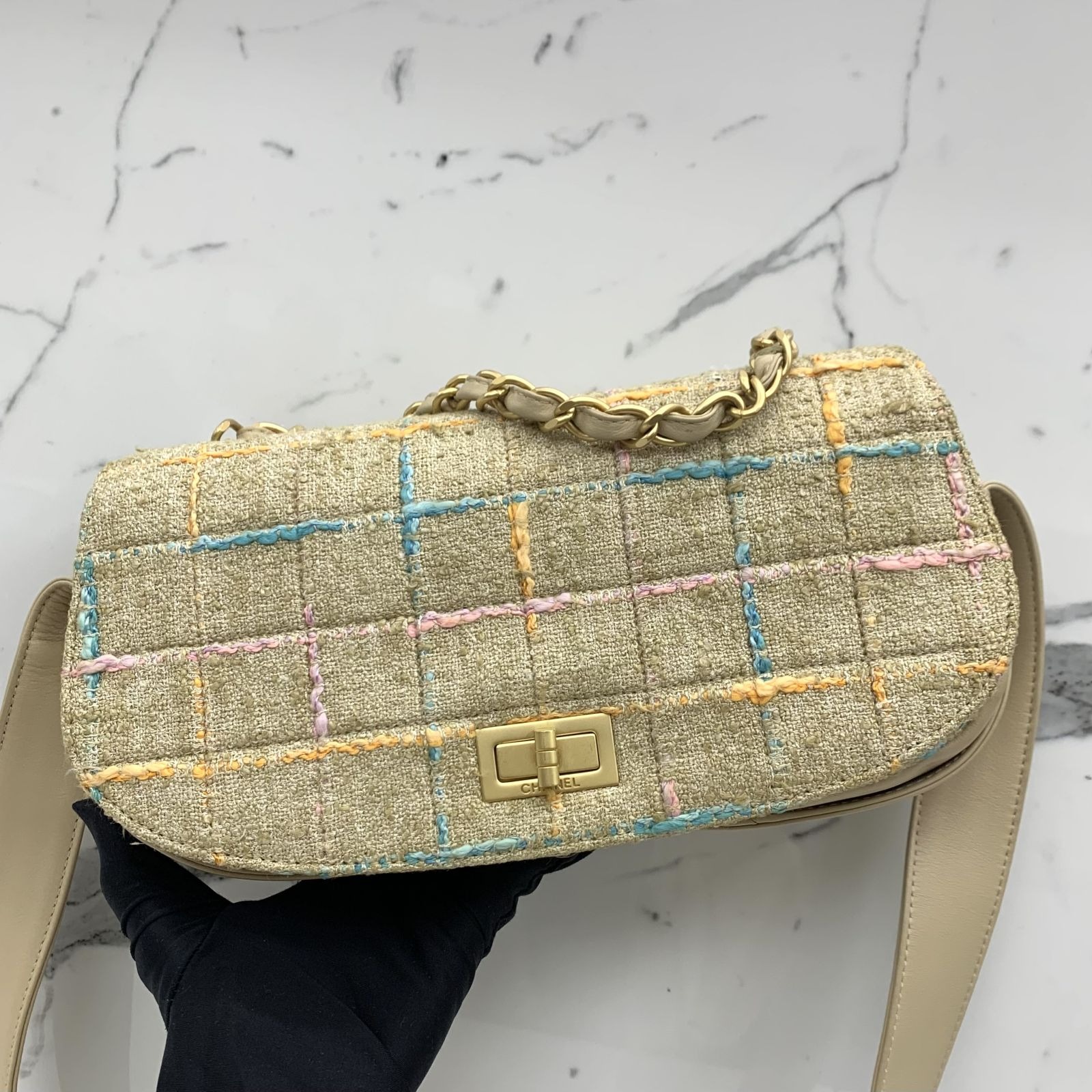 CHANEL BEIGE TWEED 2WAY NO.6 W/CARD SHOULDER BAG 237032493 WE, Luxury