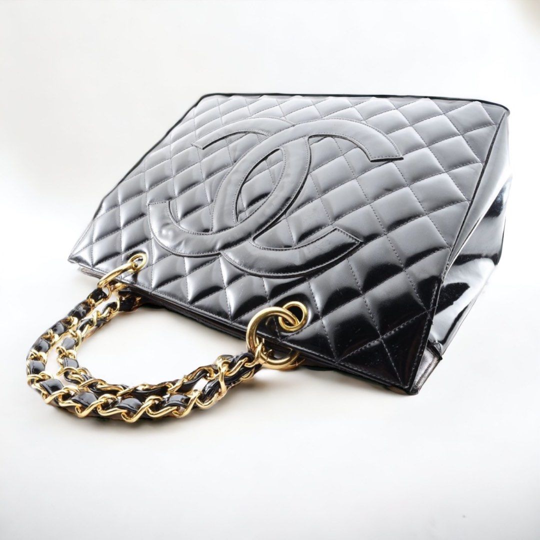 Chanel black patent leather grand shopping tote GST bag, Luxury, Bags &  Wallets on Carousell